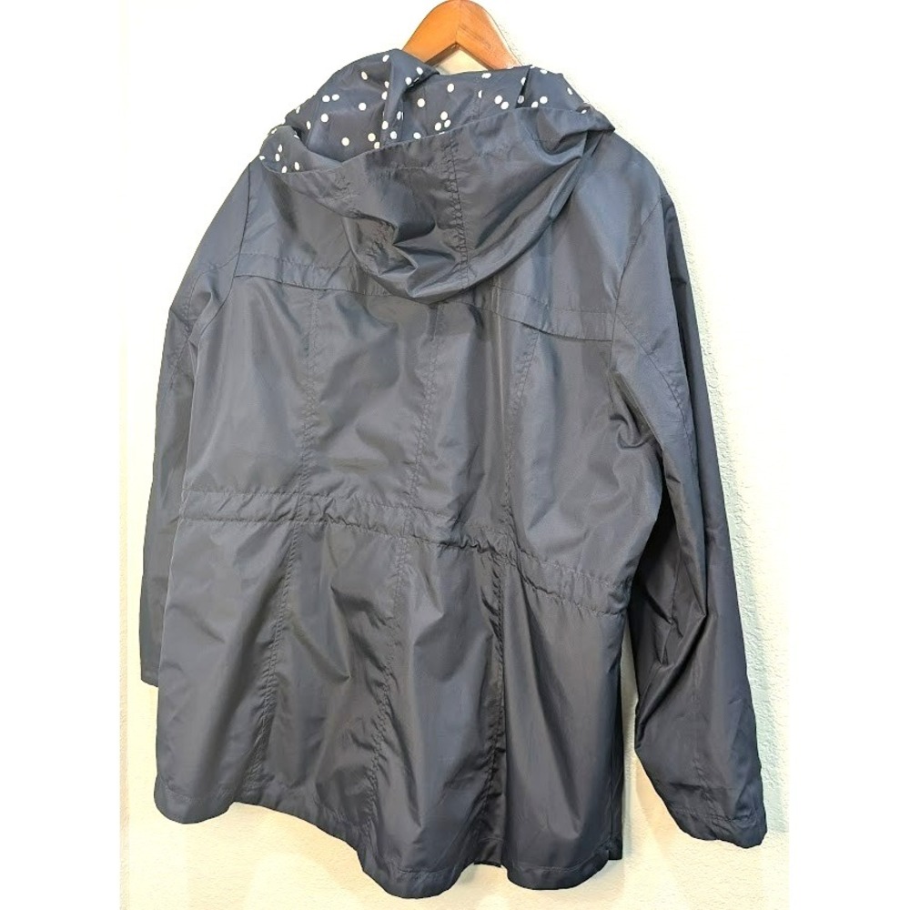Isaac Mizrahi Live! Polka Dot/Navy Reversible Rain Jacket Hood Women's Size 1X - Picture 7 of 7
